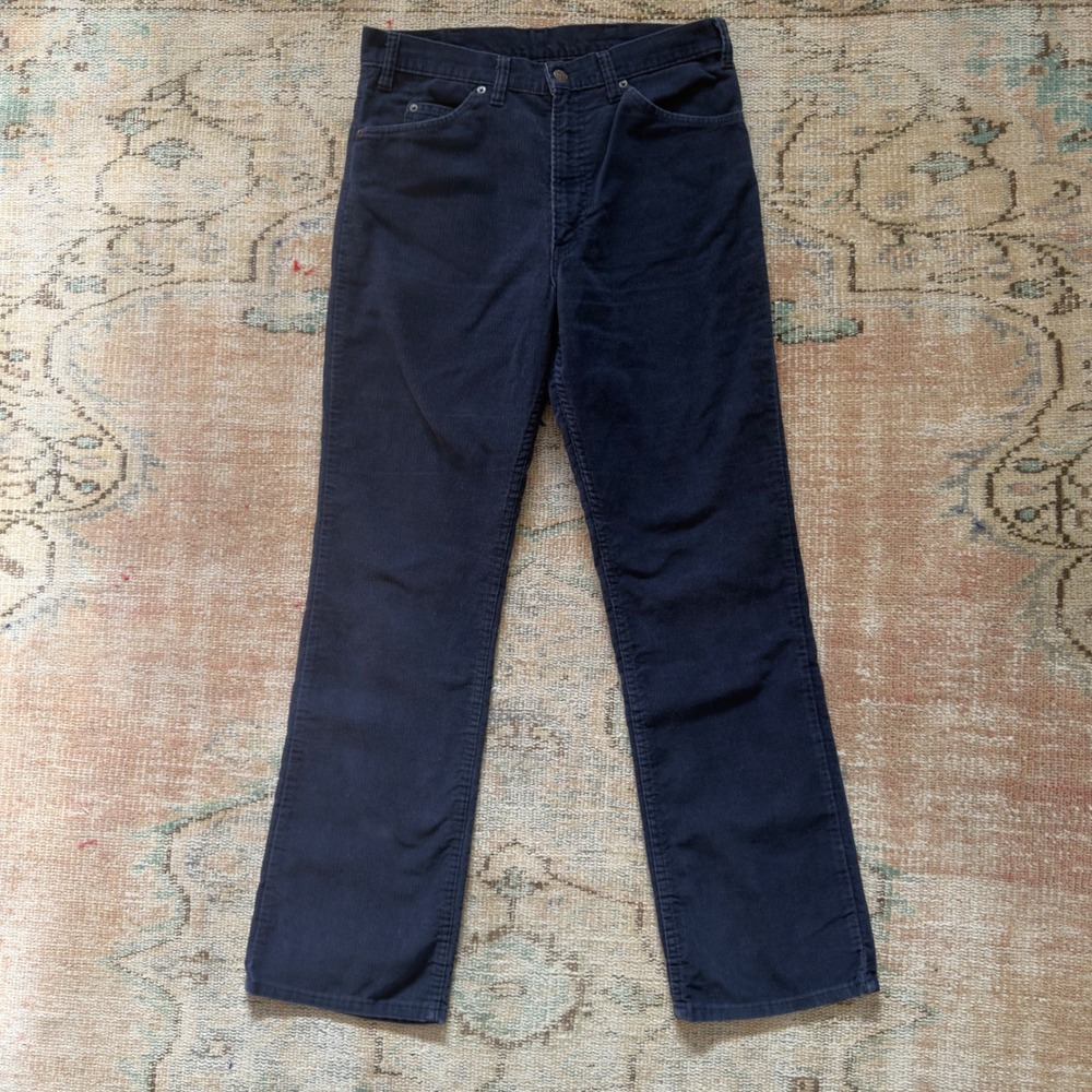 Vintage Levis Navy Blue Corduroy Straight Leg Pants White Tab 519 505 34x32